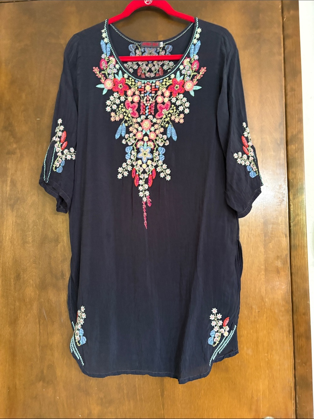Johnny Was Embroidered Black Floral Tunic Top - Women's Medium